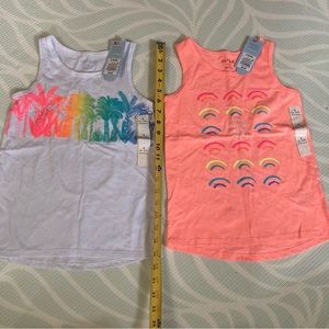 2x Lot White Palm Trees & Orange Rainbow Summer Tank Tops Shirts Cat & Jack NWT